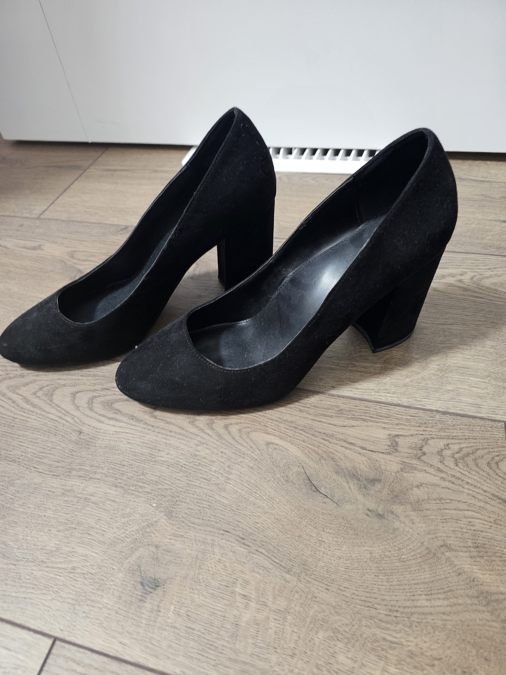 JustFab Black Suede Block Heel Pumps